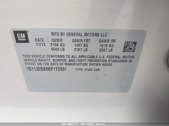 Chevrolet Malibu 2lz 2014 1G11J5SX8EF172301 Image 9