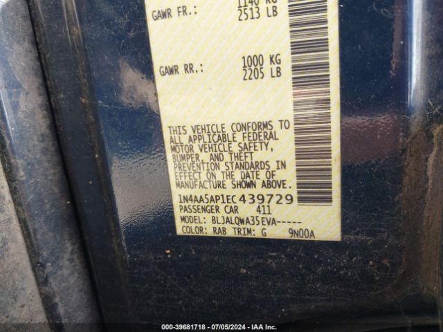 1N4AA5AP1EC439729 Nissan Maxima 3.5 S/3.5 Sv