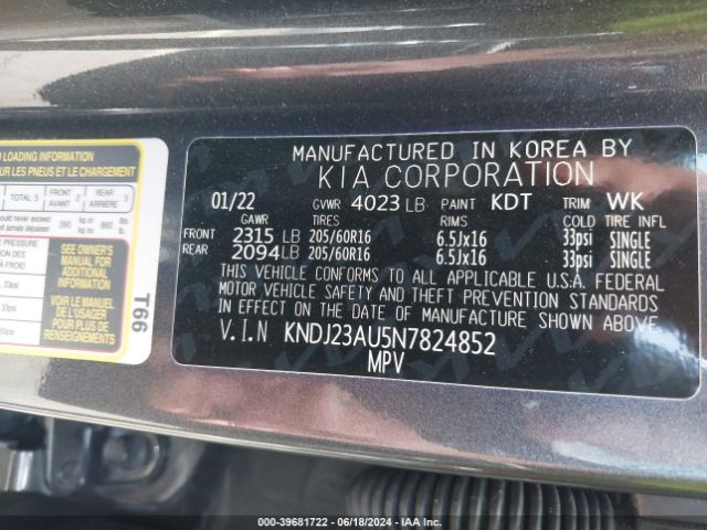 KNDJ23AU5N7824852 KIA SOUL LX