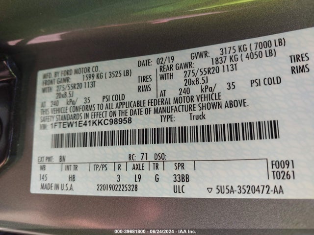 Ford F-150 Lariat 2019 1FTEW1E41KKC98958 Image 9