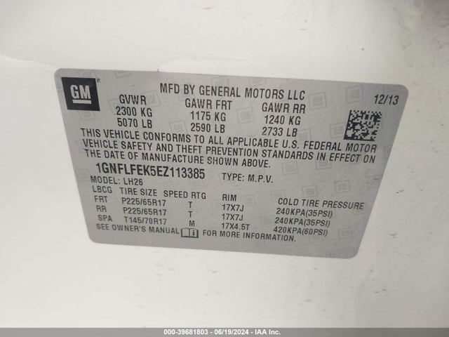 Chevrolet EQUINOX 1LT 2014 1GNFLFEK5EZ113385 Image 9