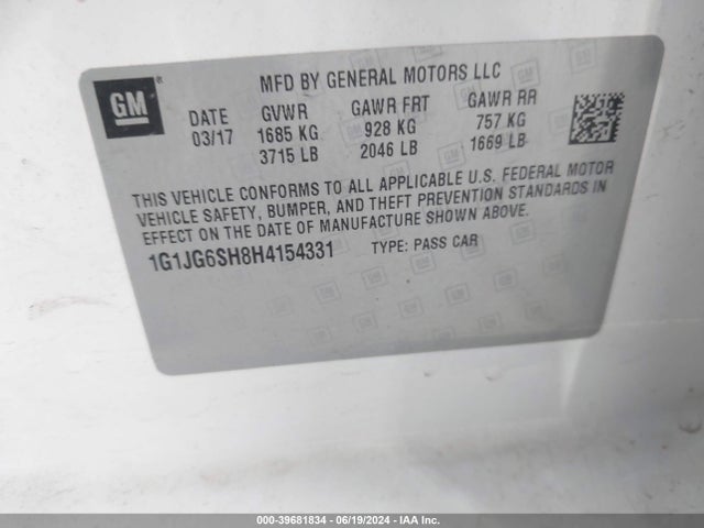Chevrolet Sonic Lt Auto 2017 1G1JG6SH8H4154331 Image 9