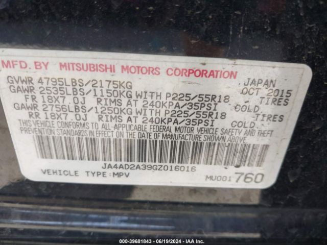 JA4AD2A39GZ016016 Mitsubishi Outlander Es