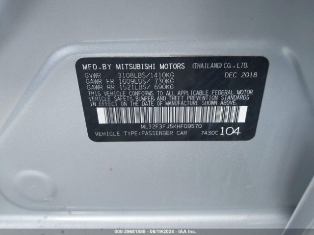 ML32F3FJ5KHF09570 Mitsubishi Mirage G4 Es