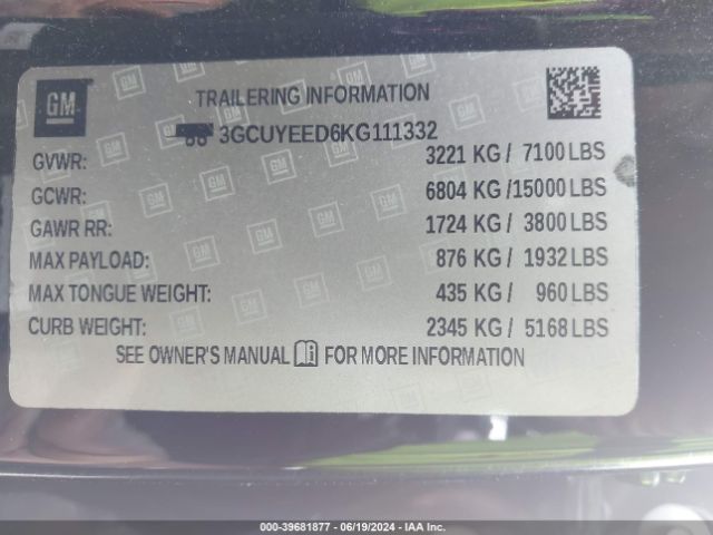 3GCUYEED6KG111332 Chevrolet Silverado 1500 Rst