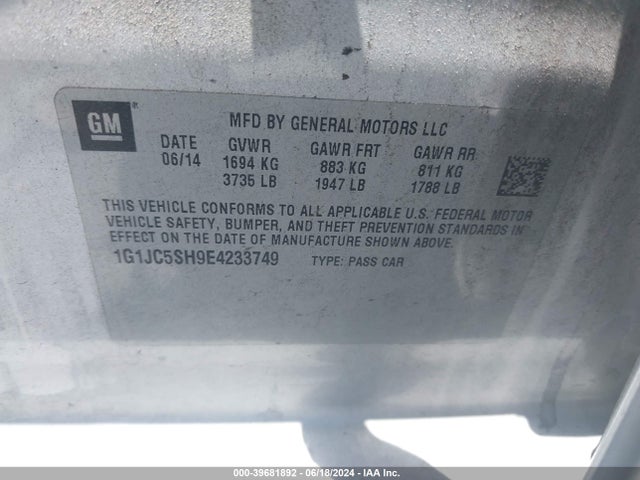 Chevrolet Sonic Lt Auto 2014 1G1JC5SH9E4233749 Image 9