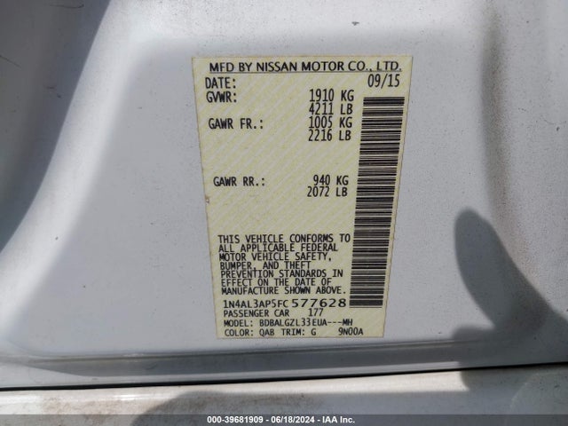 Nissan Altima 2.5 S 2015 1N4AL3AP5FC577628 Image 9