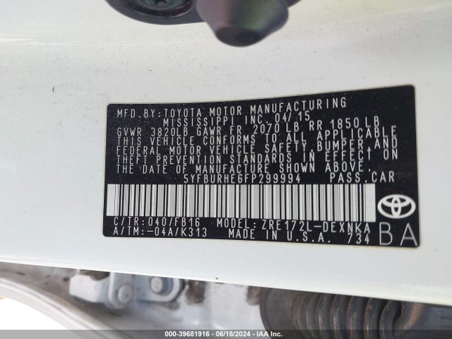 Toyota COROLLA LE 2015 5YFBURHE6FP299994 Image 9