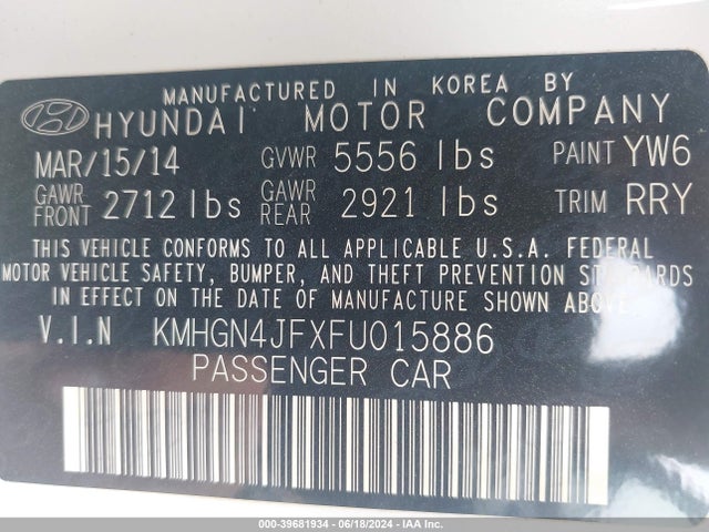 Hyundai Genesis 5.0 2015 KMHGN4JFXFU015886 Image 9