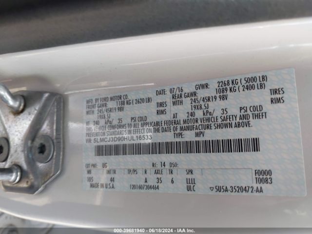 5LMCJ3D90HUL16533 Lincoln Mkc Reserve
