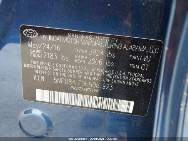 5NPD84LF0HH081923 Hyundai Elantra Limited