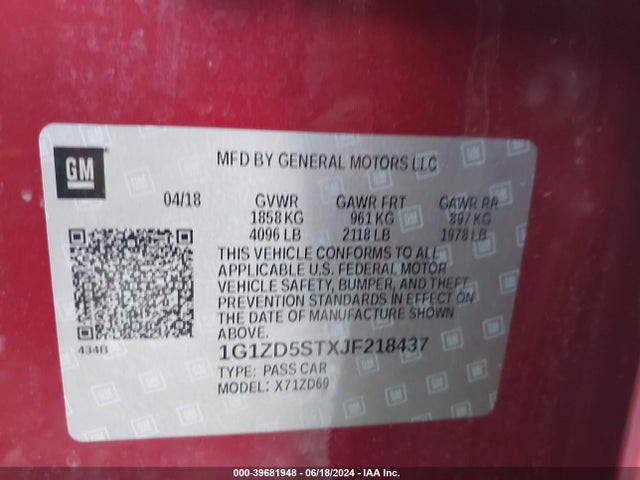 Chevrolet MALIBU LT 2018 1G1ZD5STXJF218437 Image 9