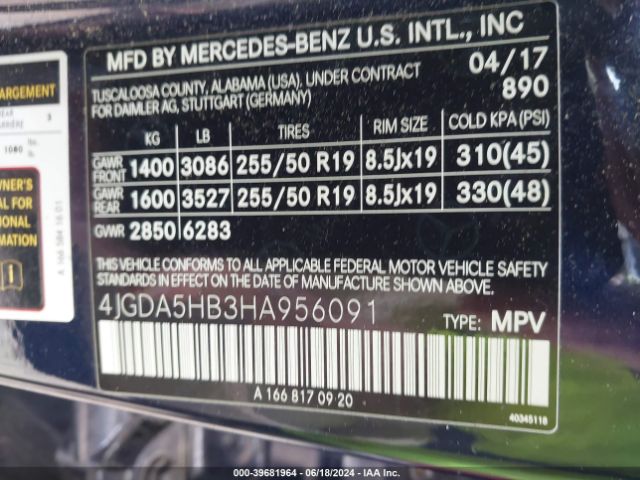 4JGDA5HB3HA956091 Mercedes-Benz Gle 350 4matic