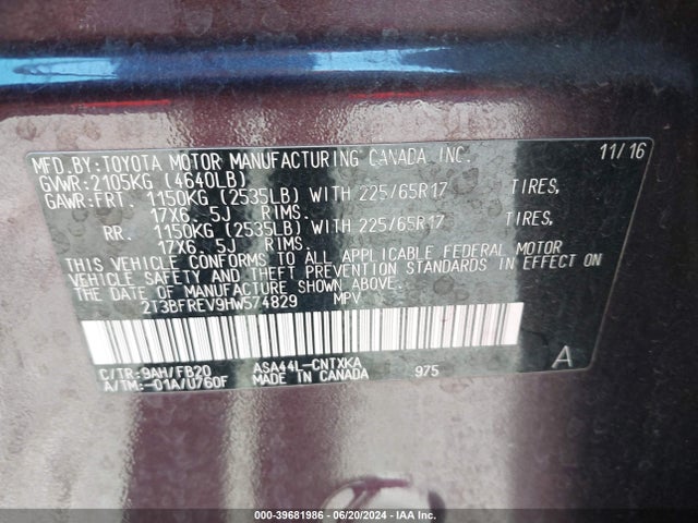 Toyota RAV4 LE 2017 2T3BFREV9HW574829 Image 9