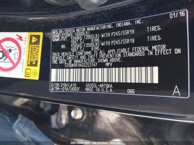 5TDDKRFH4GS253147 Toyota Highlander Limited V6
