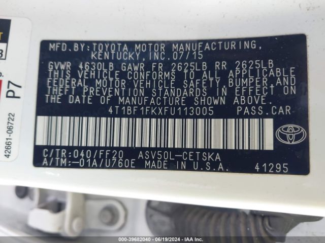 4T1BF1FKXFU113005 Toyota CAMRY SE