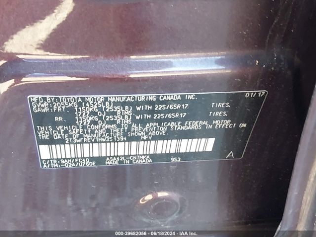 2T3WFREV1HW351394 Toyota Rav4 Xle
