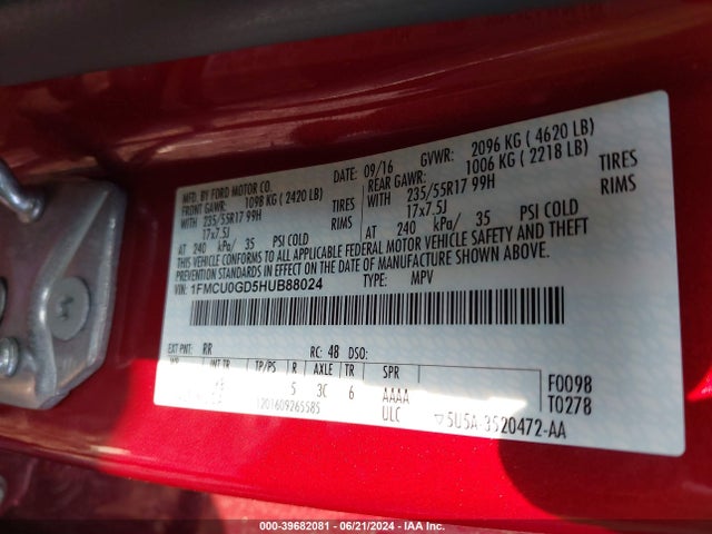 Ford ESCAPE SE 2017 1FMCU0GD5HUB88024 Image 9