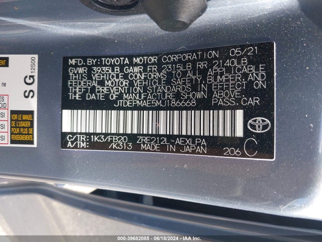 Toyota COROLLA LE 2021 JTDEPMAE5MJ186668 Image 9