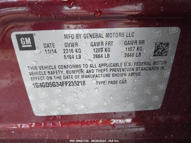 1G4GD5G34FF233218 Buick Lacrosse Premium I
