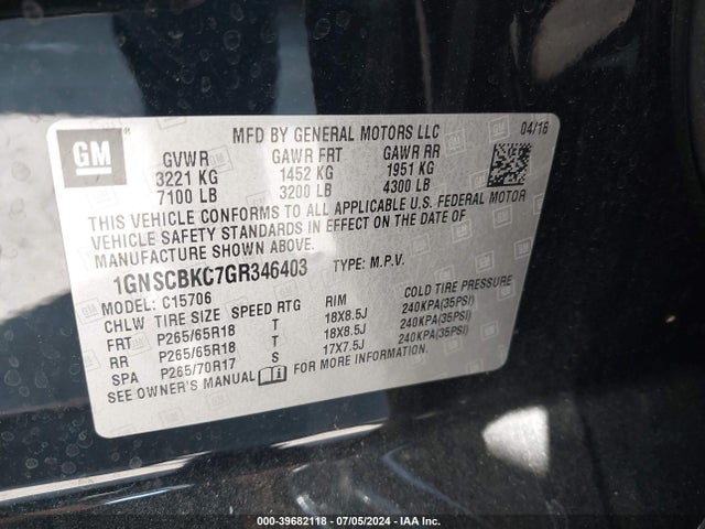Chevrolet Tahoe Lt 2016 1GNSCBKC7GR346403 Image 9
