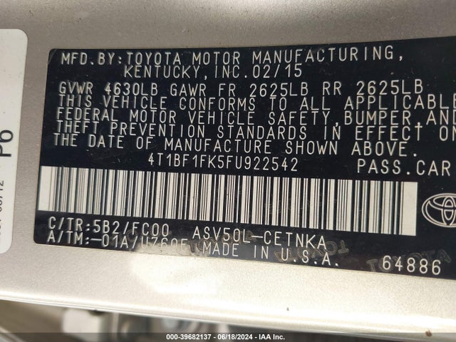 Toyota CAMRY LE 2015 4T1BF1FK5FU922542 Image 9