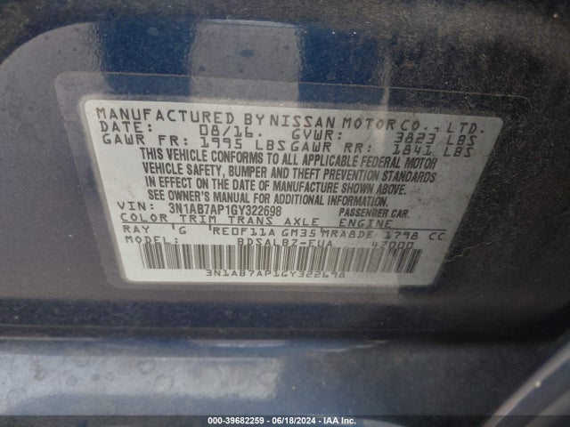 Nissan SENTRA S 2016 3N1AB7AP1GY322698 Image 9