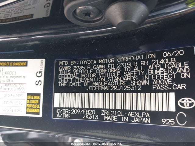 Toyota COROLLA LE 2021 JTDEPMAE2MJ125312 Image 9