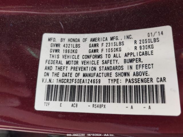 1HGCR2F50EA124659 Honda Accord Sport