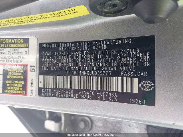 Toyota CAMRY LE 2018 4T1B11HKXJU085775 Image 9