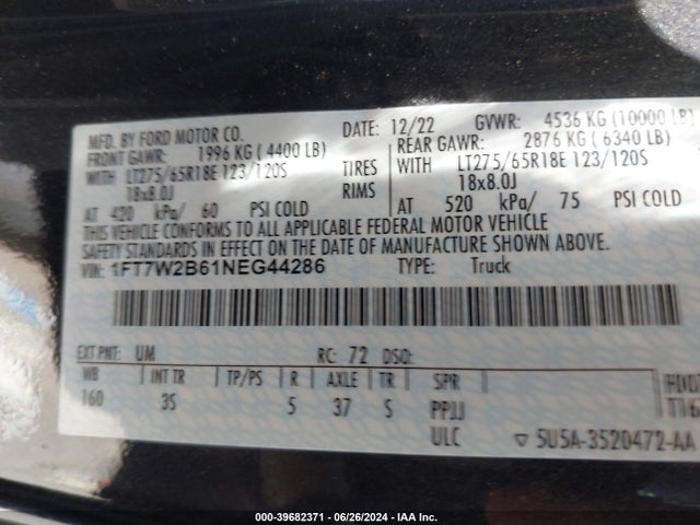 Ford F-250 Xlt 2022 1FT7W2B61NEG44286 Image 9