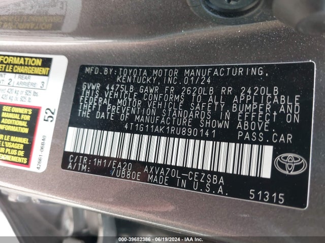 Toyota CAMRY SE 2024 4T1G11AK1RU890141 Image 9