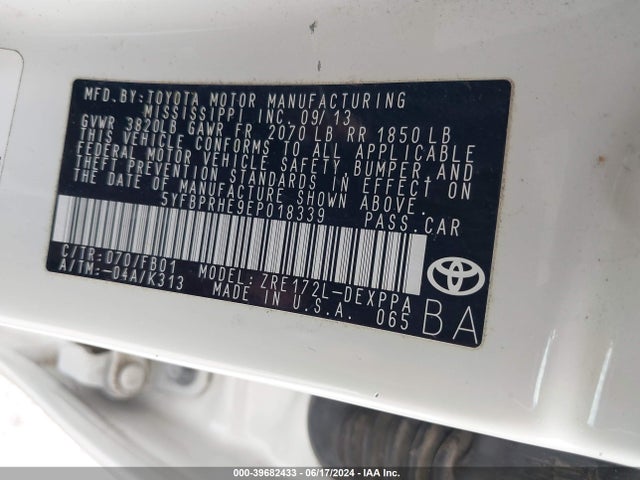 Toyota Corolla Le Eco Plus 2014 5YFBPRHE9EP018339 Image 9
