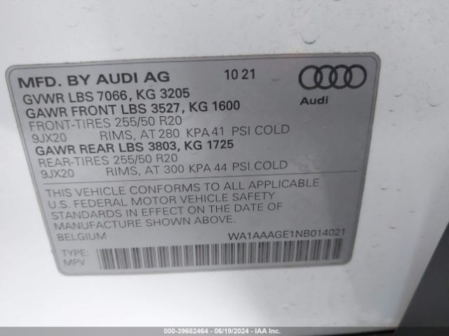 WA1AAAGE1NB014021 Audi E-tron Premium Quattro