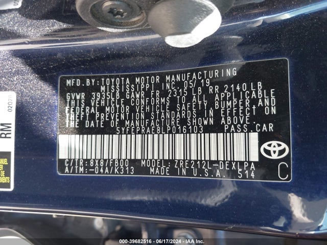 Toyota COROLLA LE 2020 5YFEPRAE8LP016103 Image 9