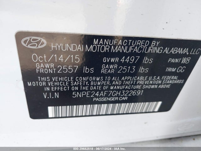 Hyundai SONATA SE 2016 5NPE24AF7GH322691 Image 9
