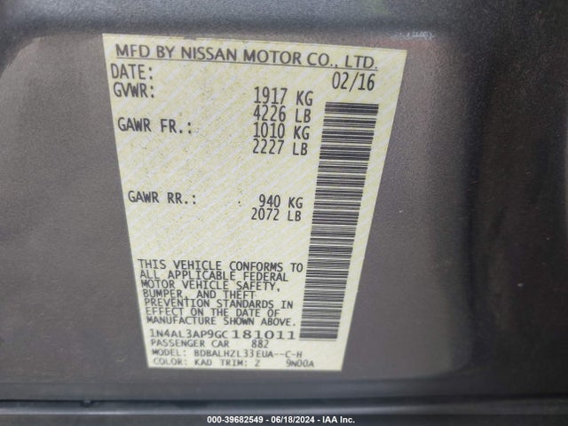 Nissan Altima 2.5 Sr 2016 1N4AL3AP9GC181011 Image 9