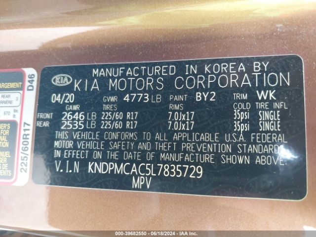 KNDPMCAC5L7835729 KIA Sportage Lx