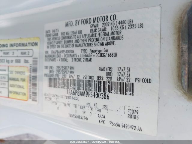 1FA6P8AM9F5400386 Ford Mustang V6