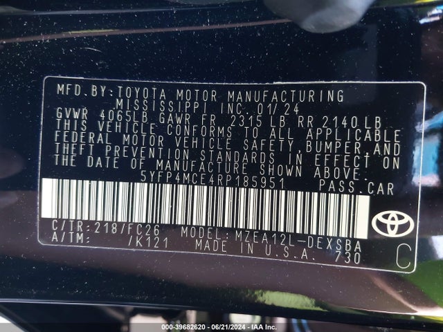 Toyota COROLLA SE 2024 5YFP4MCE4RP185951 Image 9