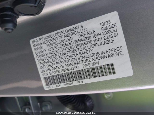 Honda Passport Awd Ex-l 2023 5FNYF8H58PB043187 Image 9