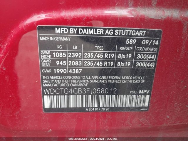 WDCTG4GB3FJ058012 Mercedes-Benz Gla 250 4matic