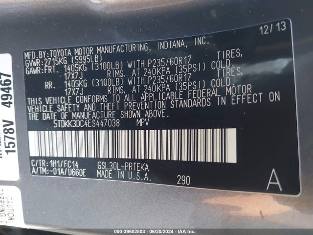 Toyota Sienna Le V6 8 Passenger 2014 5TDKK3DC4ES447038 Image 9