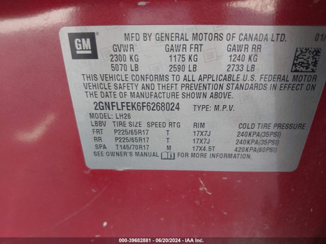 Chevrolet EQUINOX 1LT 2015 2GNFLFEK6F6268024 Image 9
