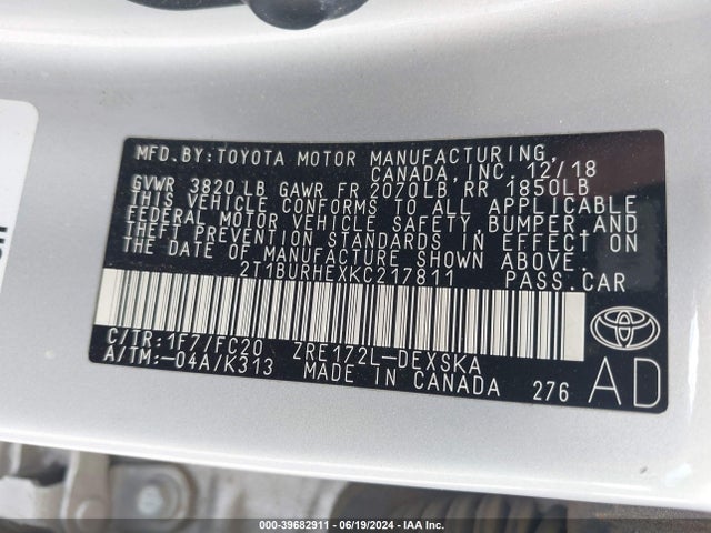Toyota COROLLA SE 2019 2T1BURHEXKC217811 Image 9
