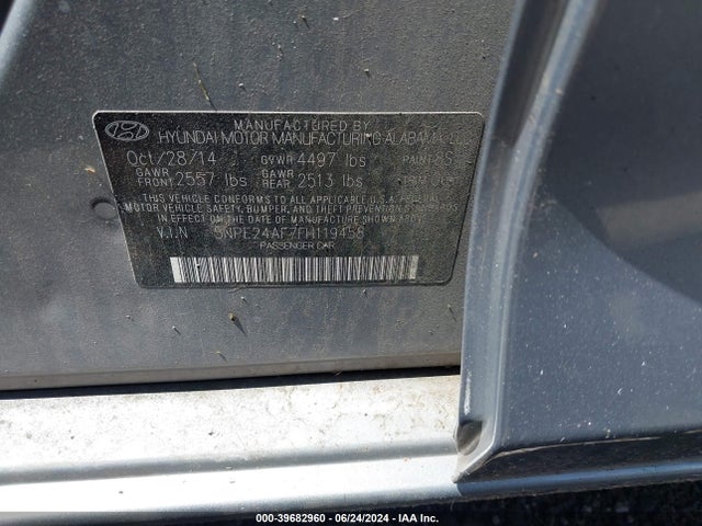 Hyundai SONATA SE 2015 5NPE24AF7FH119458 Image 9