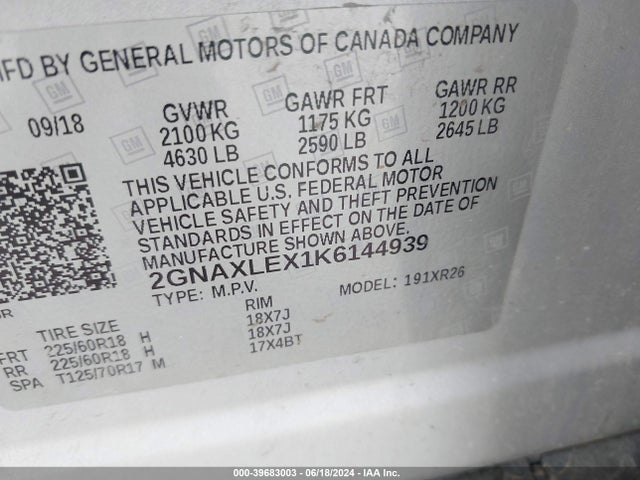 Chevrolet EQUINOX LT 2019 2GNAXLEX1K6144939 Image 9
