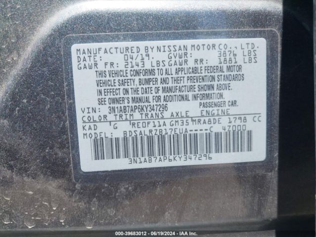 3N1AB7AP6KY347296 Nissan SENTRA SR
