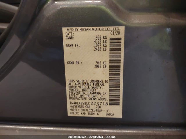Nissan Altima S Fwd 2020 1N4BL4BV8LC223718 Image 9