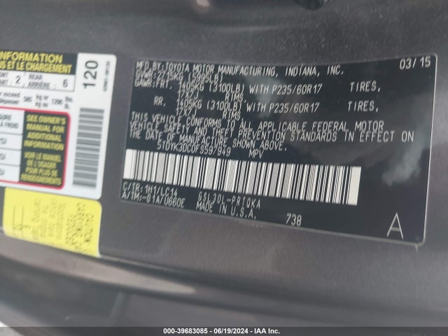 Toyota Sienna Xle 8 Passenger 2015 5TDYK3DC0FS597949 Image 9